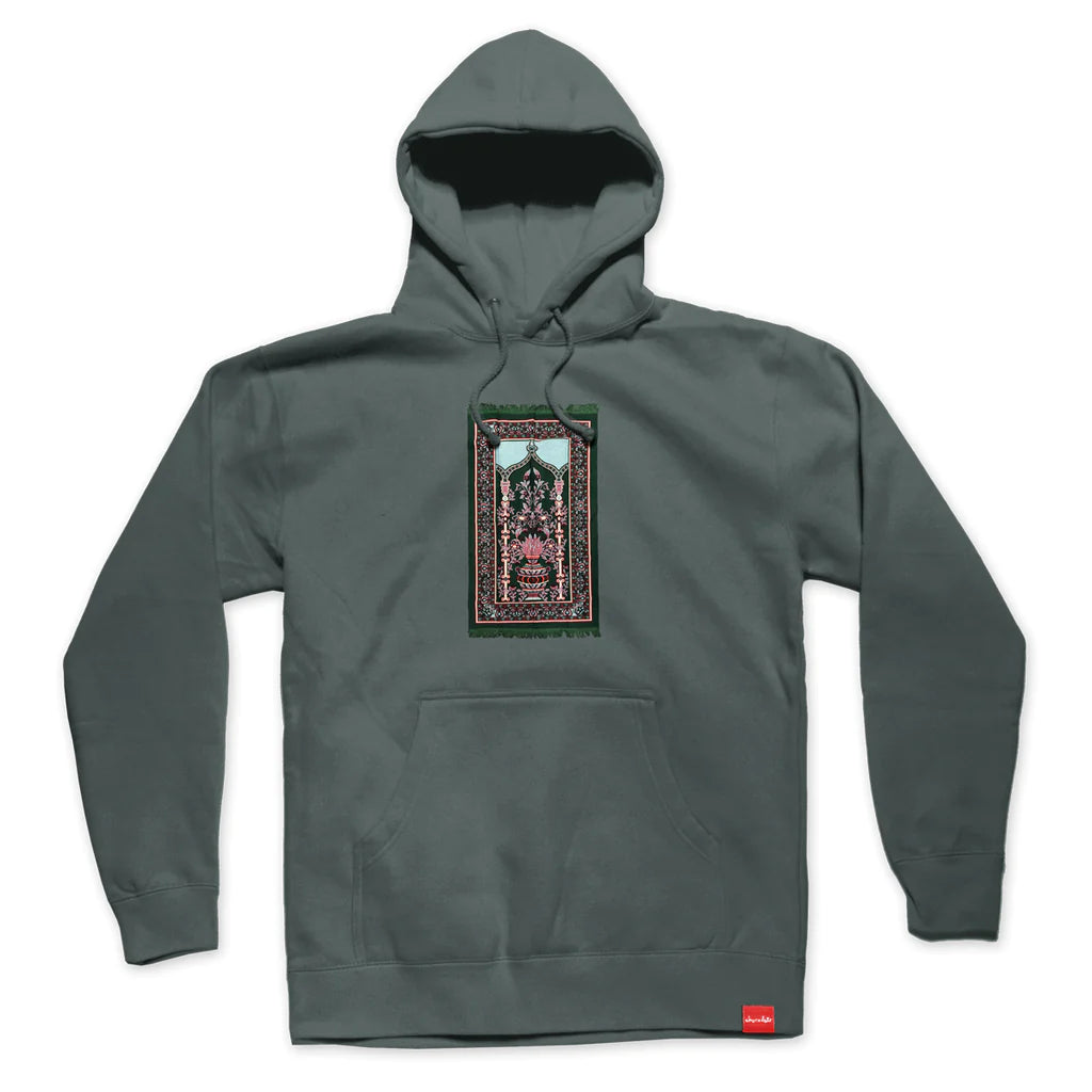 Chocolate skateboards prayer rug pullover hoodie alpine green