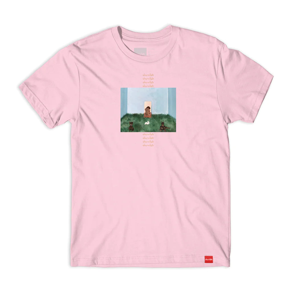 chocolate skateboards doberman tee light pink