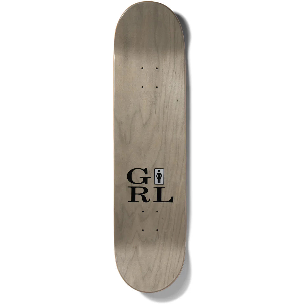 Crailstore Canada. Girl Geering Serif Deck 8.0" - Top view showing clean woodgrain, bolt holes, and a mellow concave deck profile.