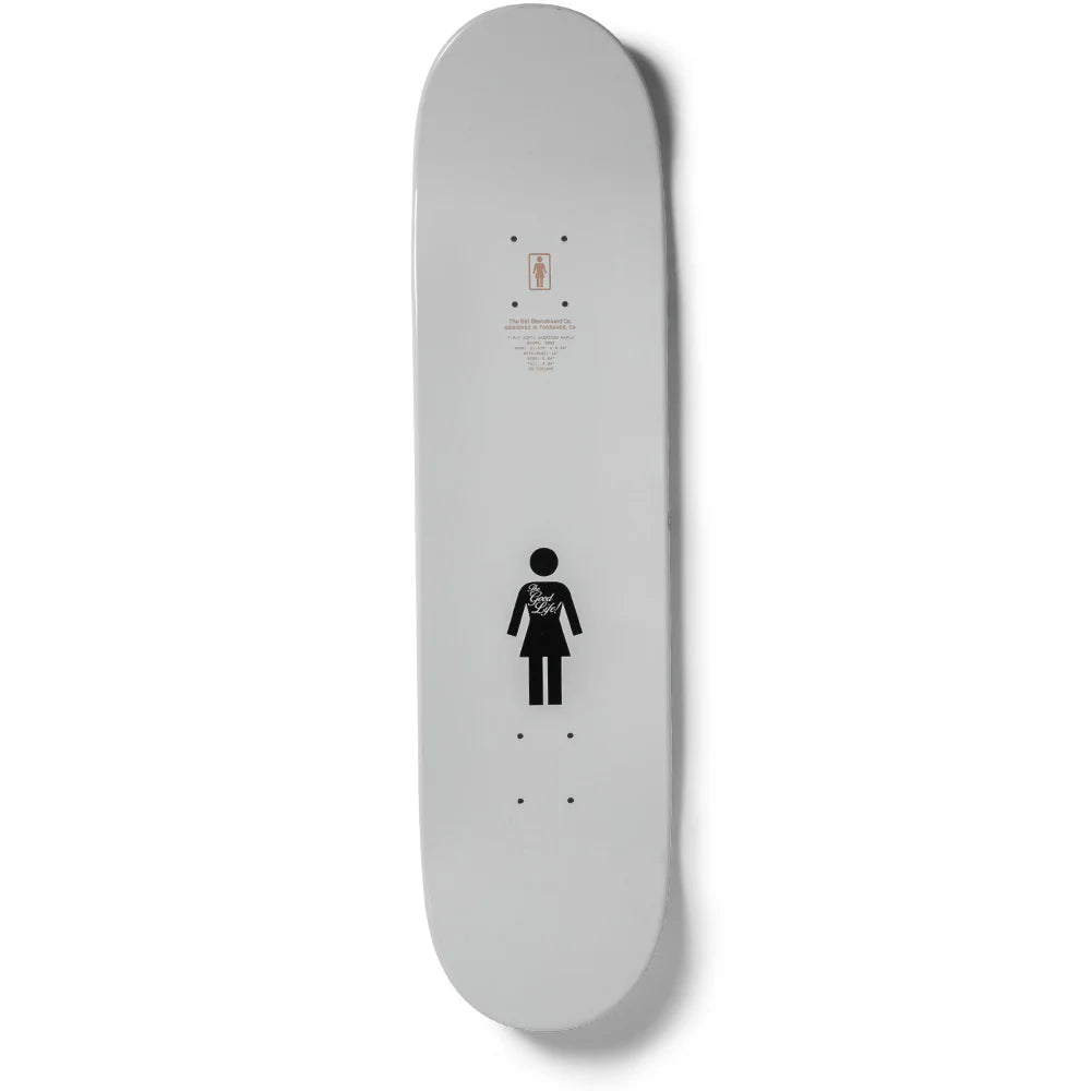 Crailstore Canada. Girl Sean Malto Goodlife Deck - Top view showing natural white dipped surface with classic bolt placement and clean construction.