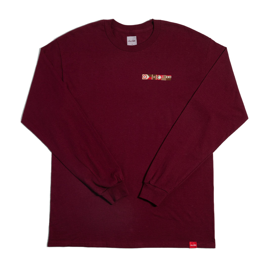 Crailstore Canada. Chocolate Flyin' The Flag L/S Tee (Brick) - Brick red heavyweight long sleeve tee with standard cut and smooth cotton fabric.