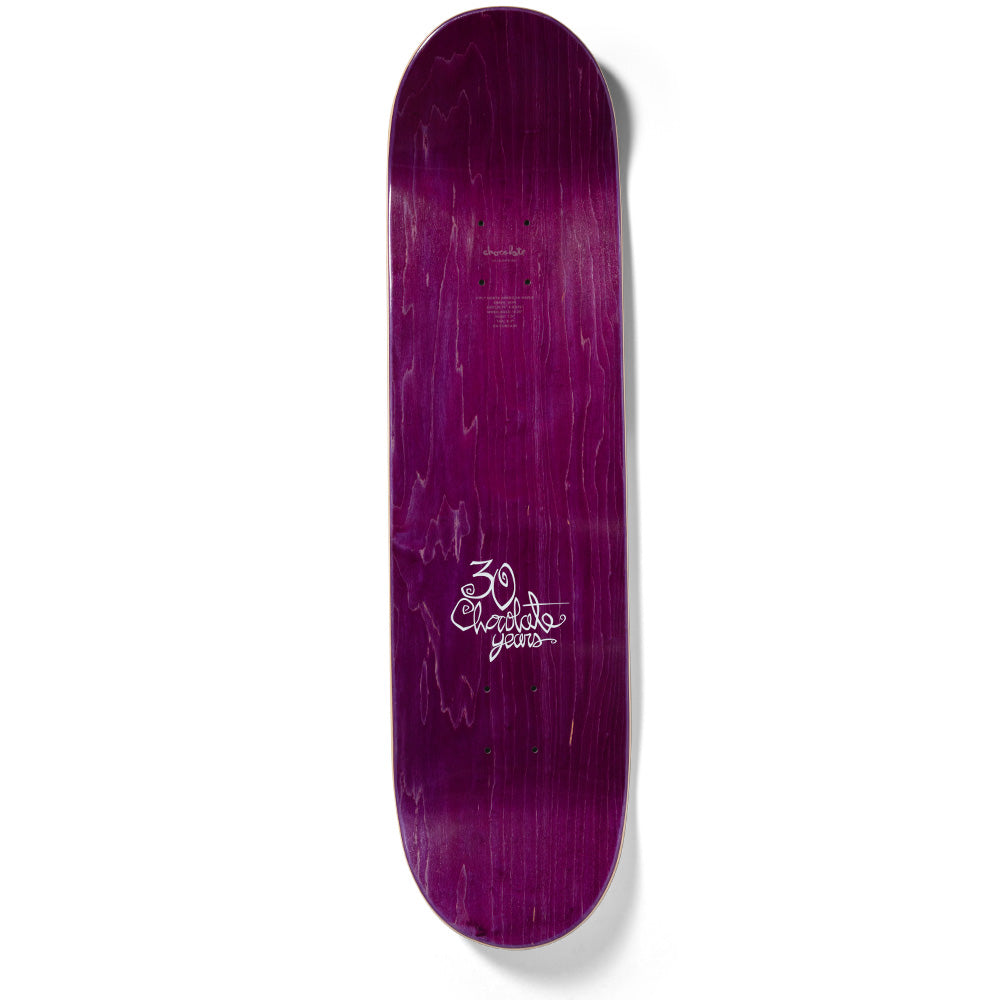 Crailstore Canada. Chocolate Herrera Scrunk Deck 8.5" - Top view of 8.5" deck with clean woodgrain and wheelbase cutouts for trucks.