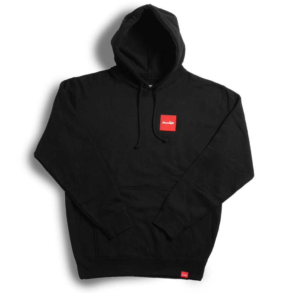 Crailstore Canada. Chocolate Square Pullover Hood (Black) - Black hoodie with center chest print, drawstring hood, and soft fleece lining.