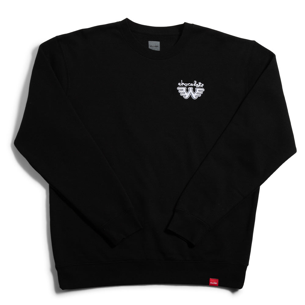 Crailstore Canada. Chocolate Waylon W Crewneck (Black) - Midweight black crewneck sweatshirt with Waylon graphic above the chest pocket. Soft fleece and relaxed fit.