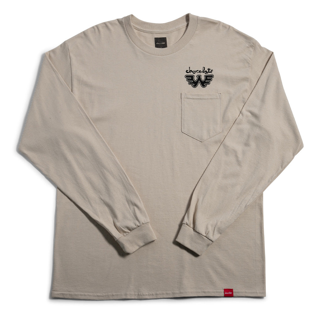 Crailstore Canada. Chocolate Waylon W L/S Tee (Slate) - Long sleeve slate tee with chest pocket and Waylon graphic. Soft cotton and relaxed fit.