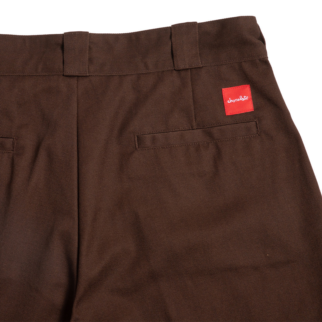 Crailstore Canada. Chocolate Work Chino Pants - Detail of back welt pocket with clean stitching and subtle Chocolate branding.