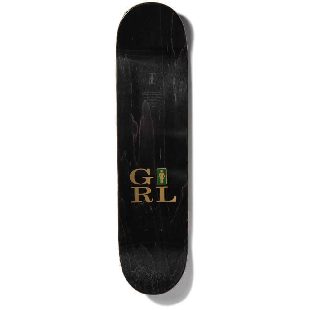 Crailstore Canada. Girl Davis Serif Deck - Top view showing natural woodgrain, grip area, and standard truck hole setup.