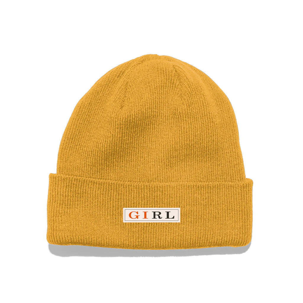 girl skateboards letterpress beanie gold