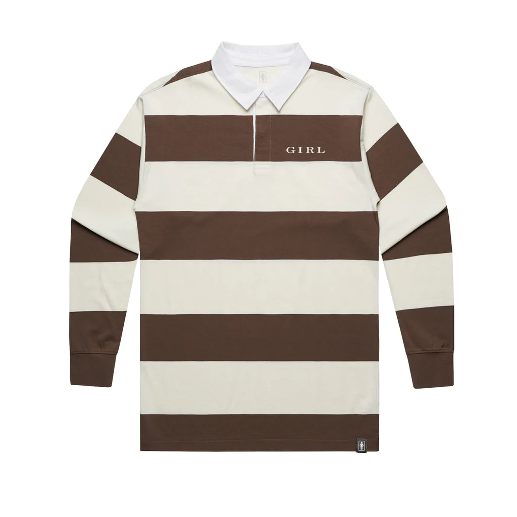 girl skateboards serif rugby jersey brown
