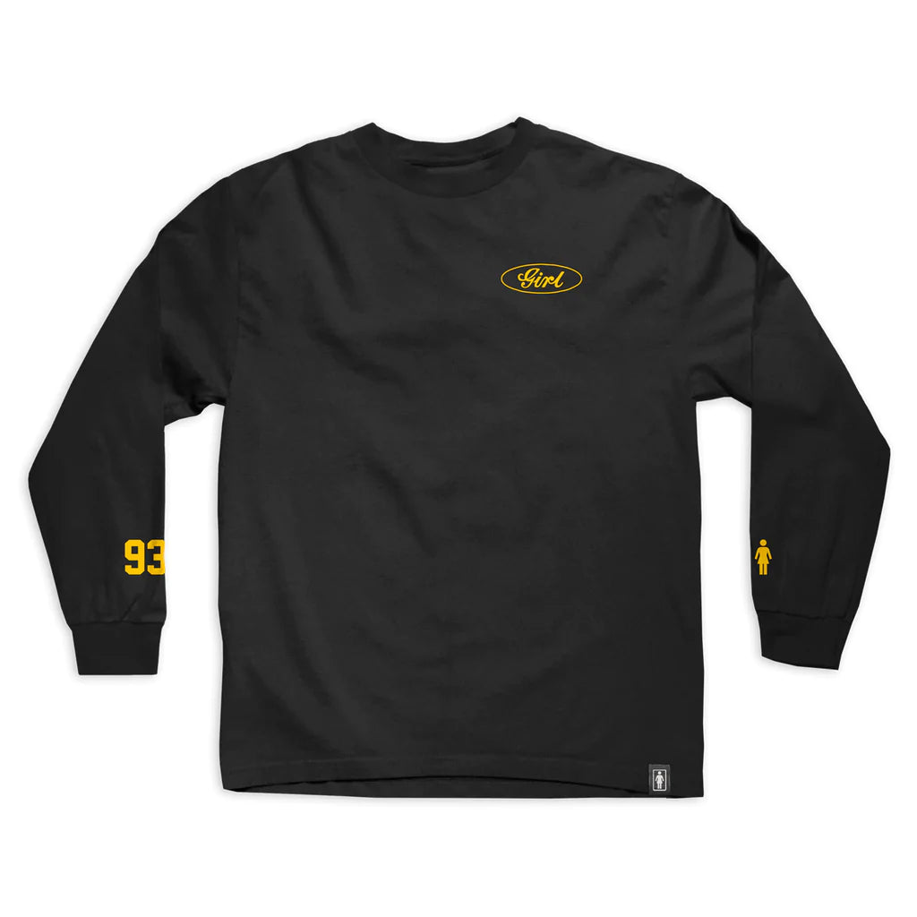 girl skateboard racing long sleeve tee black front