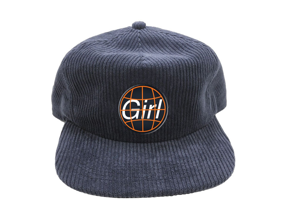 girl skateboards international 5 panel corduroy snapback cap navy