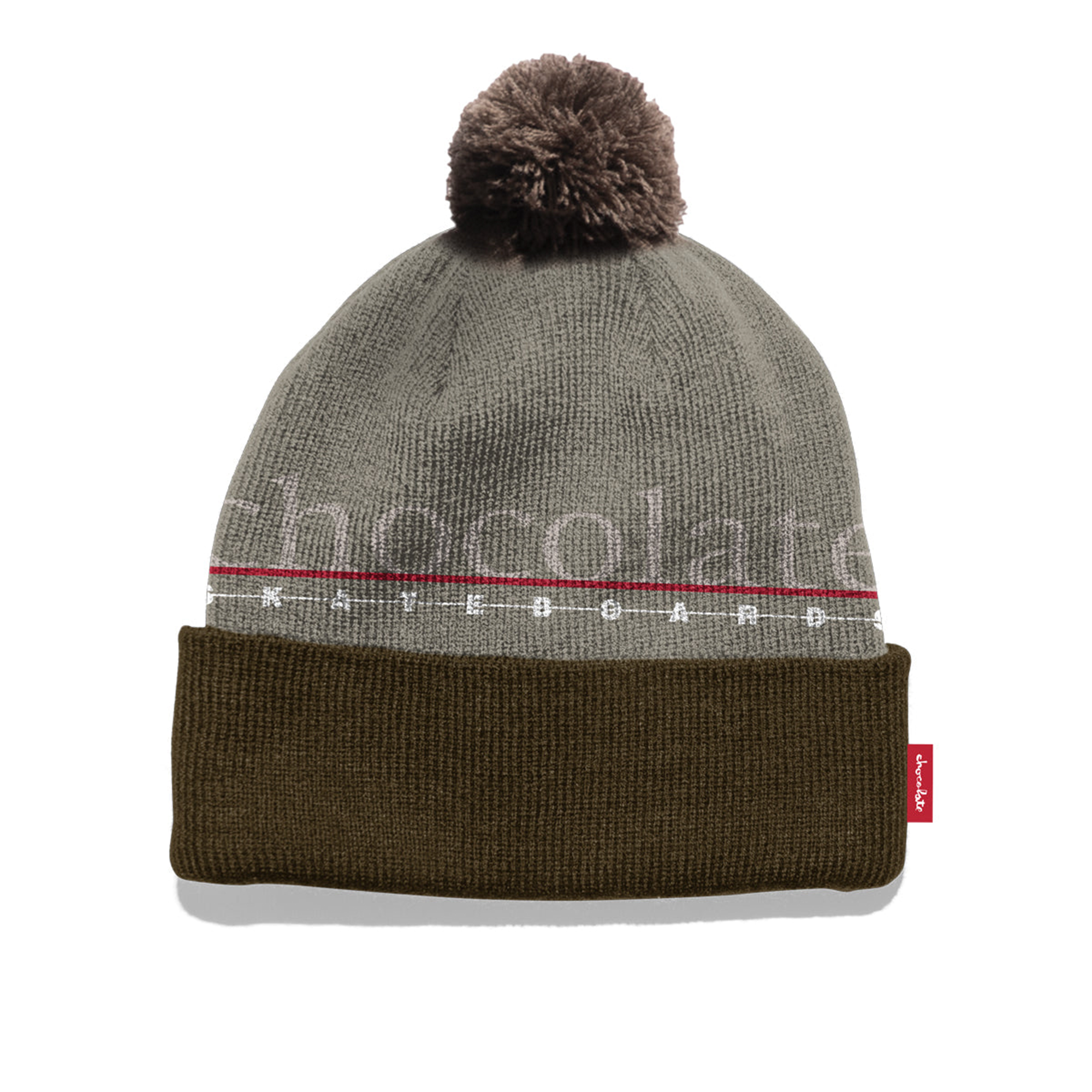 CHOCOLATE BAR POM-POM BEANIE - BROWN/GRAY