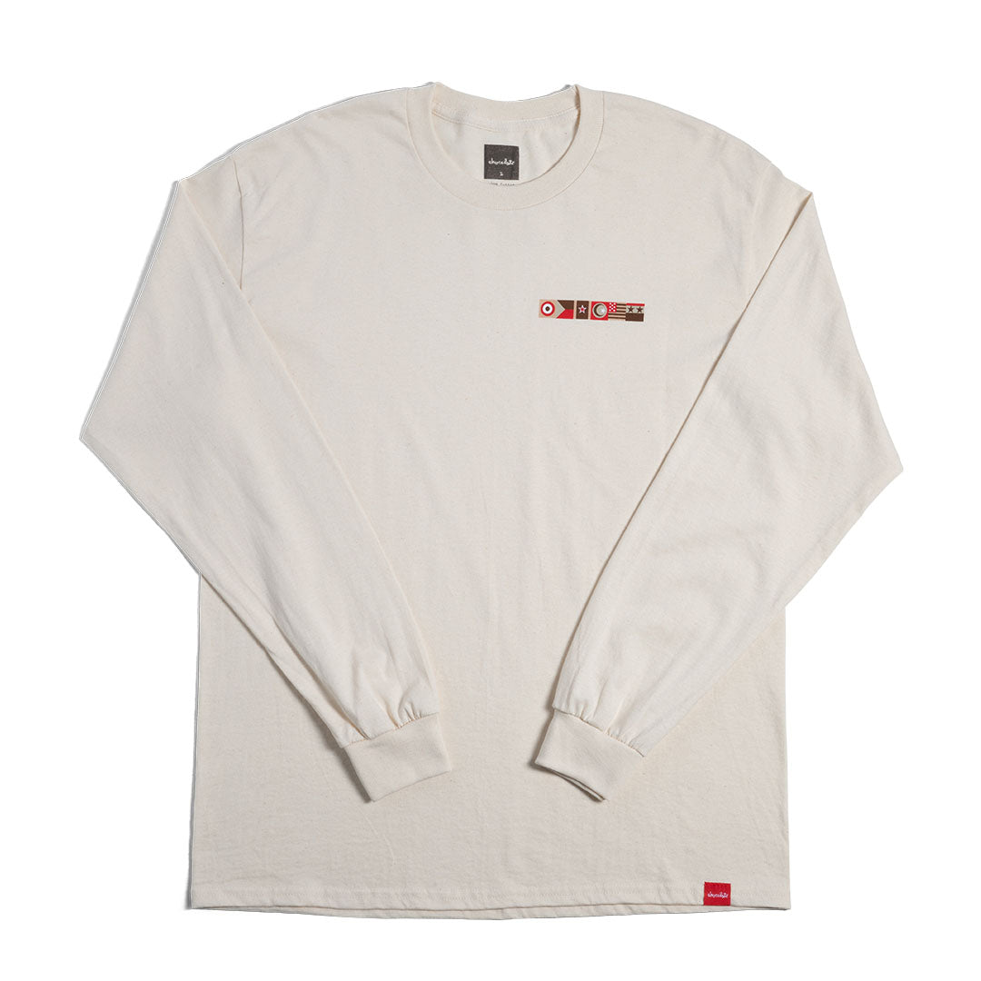 Crailstore Canada. Chocolate Flyin' The Flag L/S Tee (Cream) - Heavyweight 6.0 oz cream long sleeve tee with relaxed fit and soft cotton texture.