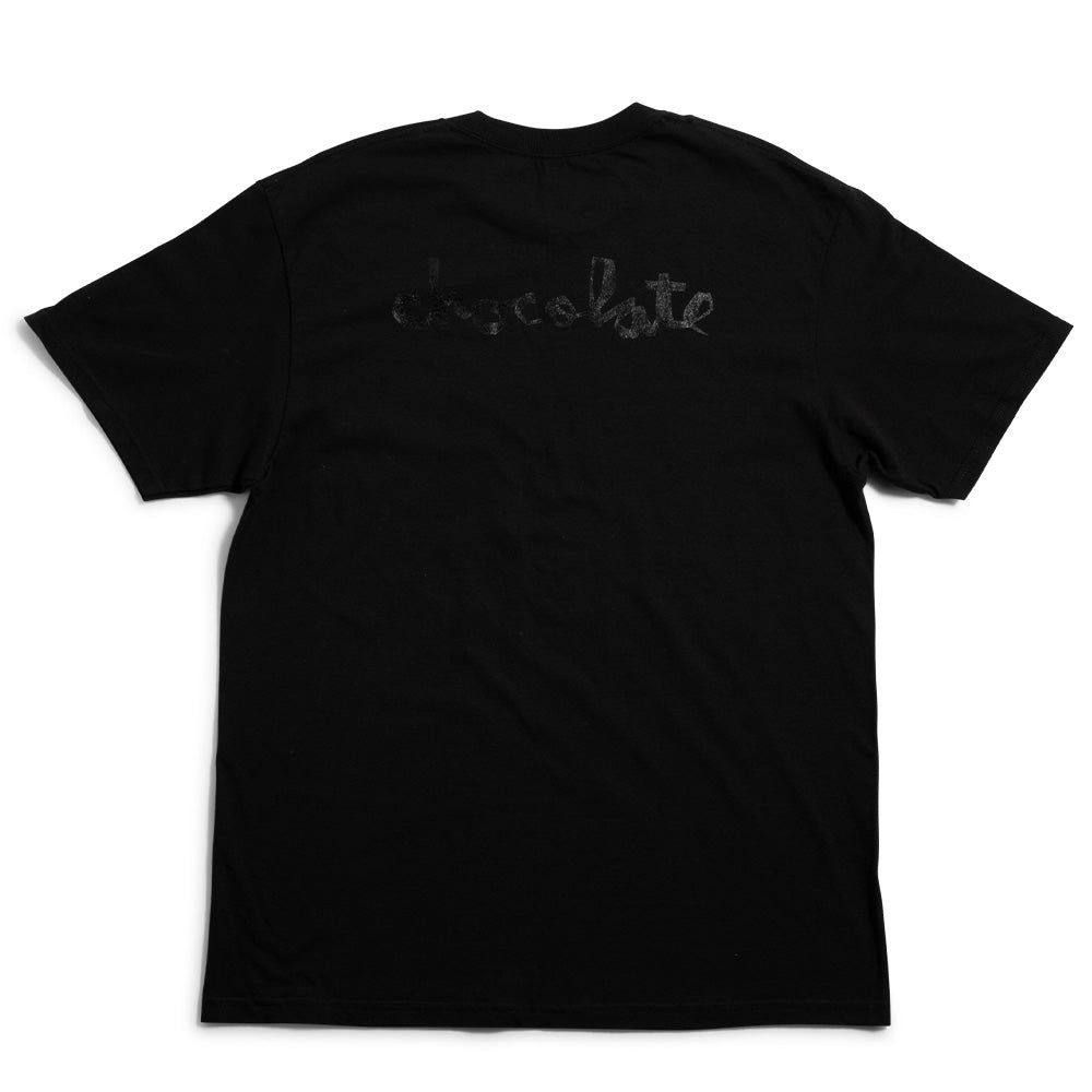 Crailstore Canada. Chocolate Red Square Tone Tee (Black) - Rear view with bold white Chocolate logo printed across the upper back.