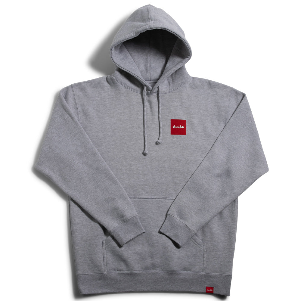 Crailstore Canada. Chocolate Square Pullover Hood (Ash Heather) - Front view of light grey pullover hoodie with center chest print, kangaroo pocket, and relaxed fit.