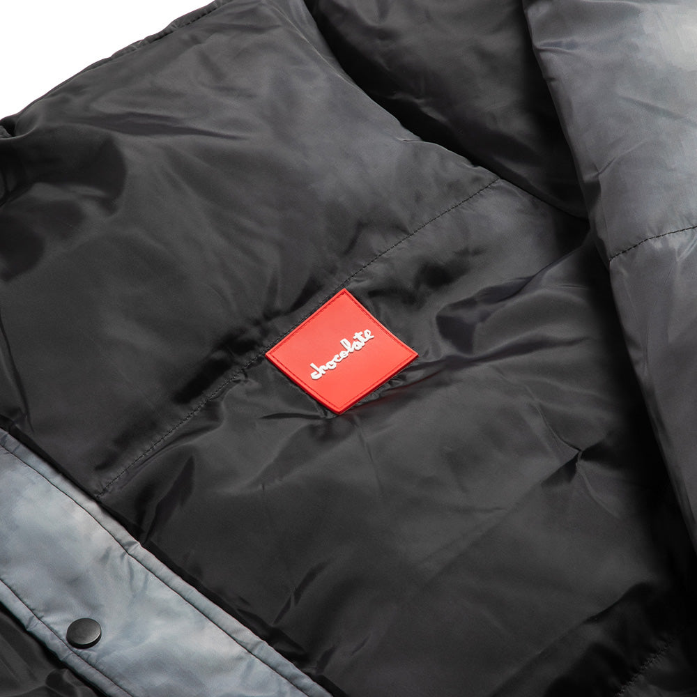 Crailstore Canada. Chocolate Super Haze Nylon Puffer Jacket (Chocolate) - Close-up of embroidered Chocolate logo stitched on chest.