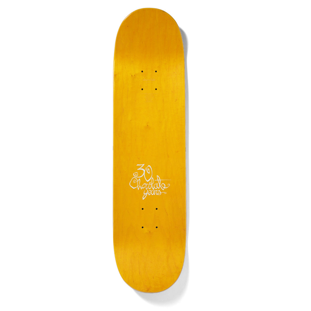 Crailstore Canada. Chocolate Trahan Flags Deck - Top view showing woodgrain surface, pre-drilled bolt holes, and mellow concave.