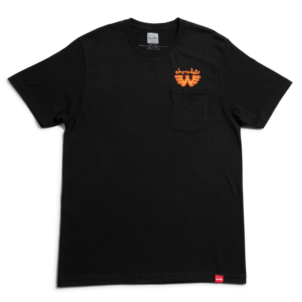 Crailstore Canada. Chocolate Waylon W Pocket Tee (Black) - Black tee with chest pocket and Waylon graphic above it. Soft cotton body and standard fit.