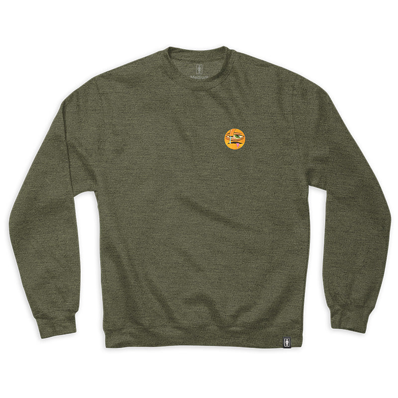 Crailtap Canada. Templeton Crewneck (Army Heather) - Front view of 8.5 oz midweight fleece crewneck with standard fit and clean chest design.