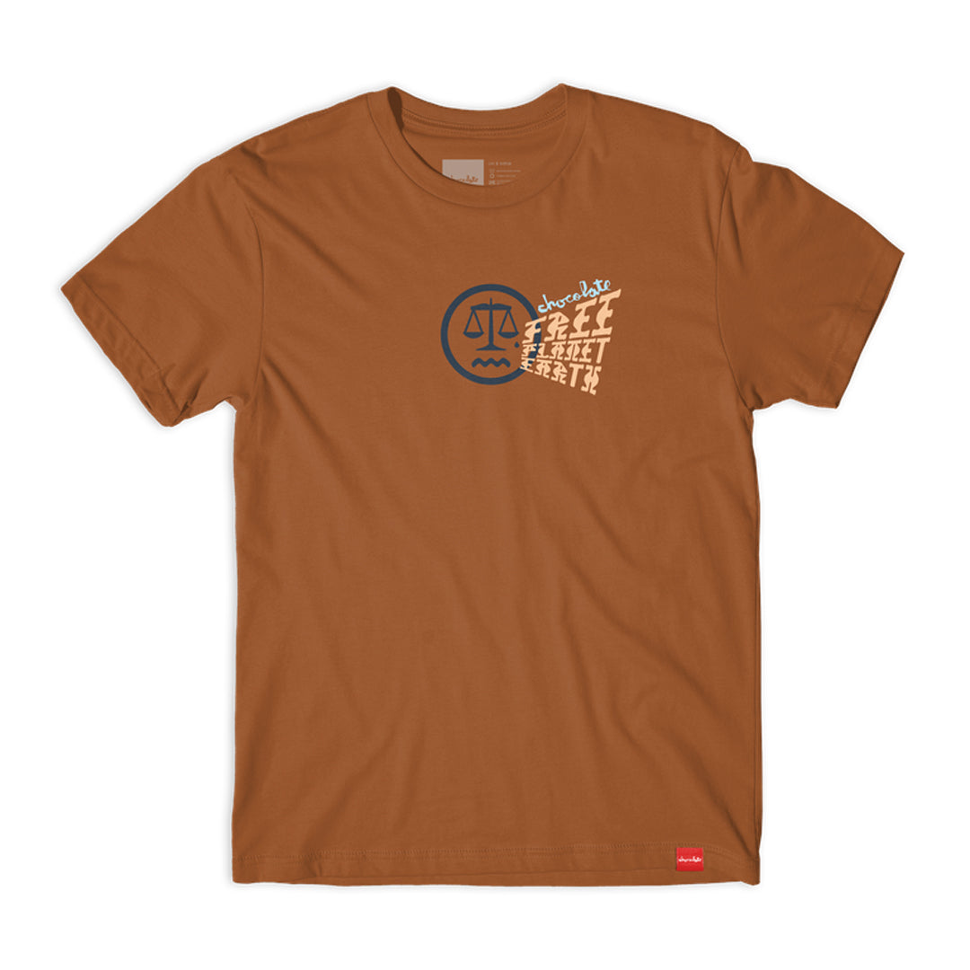 chocolate skateboards planet earth short sleeve tee texas orange front 