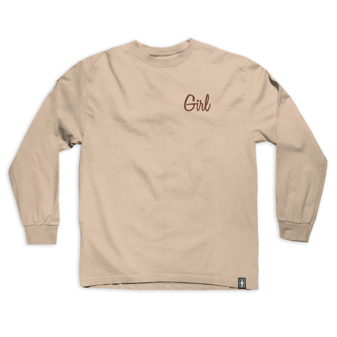 girl skateboard script long sleeve tee sand