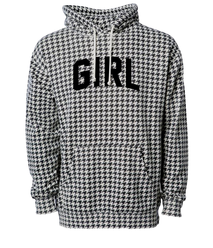 girl skateboards arch houndstooth pullover hoodie black white