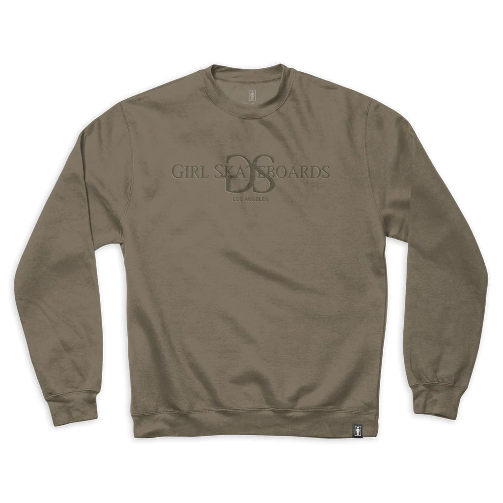 girl skateboards gsla tonal heavy crewneck hoodie olive front 