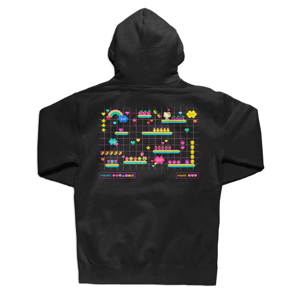 girl skateboards kawaii arcade level up pullover hoodie black back