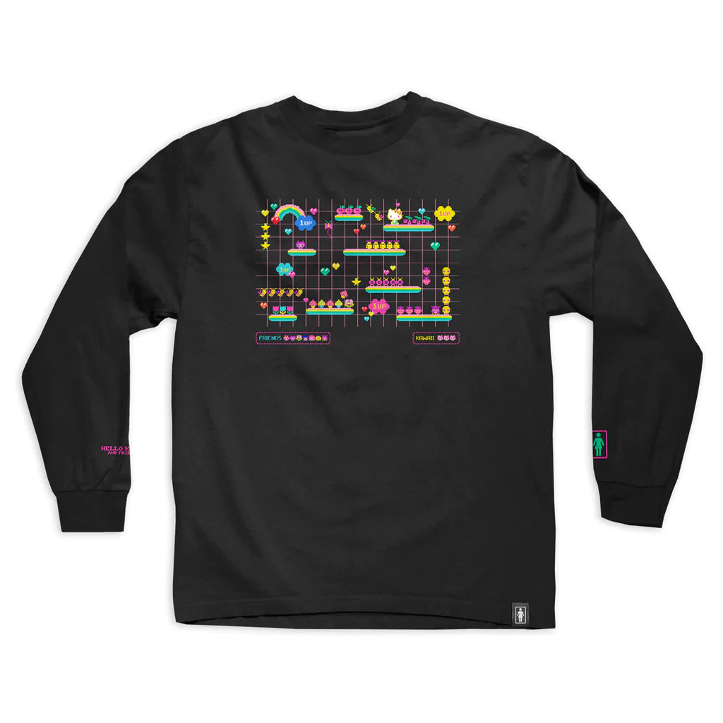 girl skateboards kawaii level up long sleeve tee black