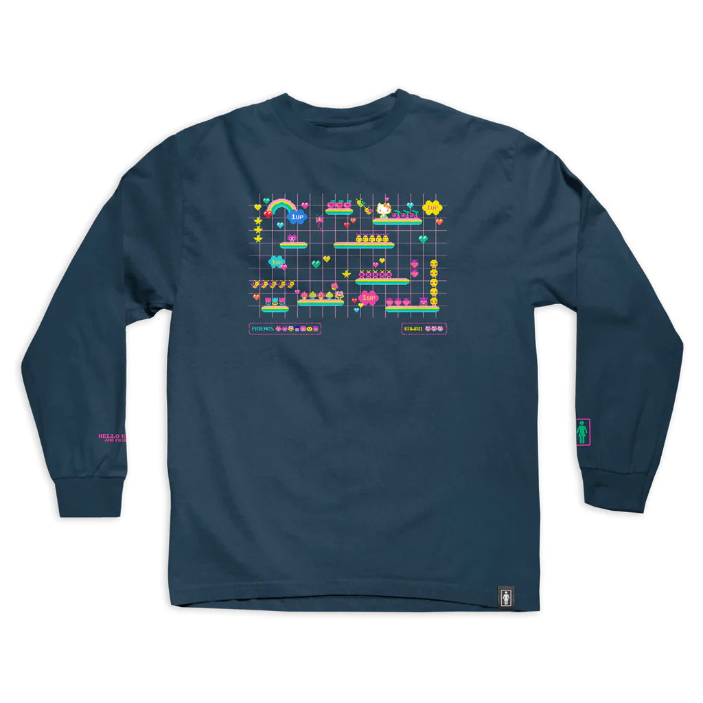 girl skateboards kawaii level up long sleeve tee harbour blue