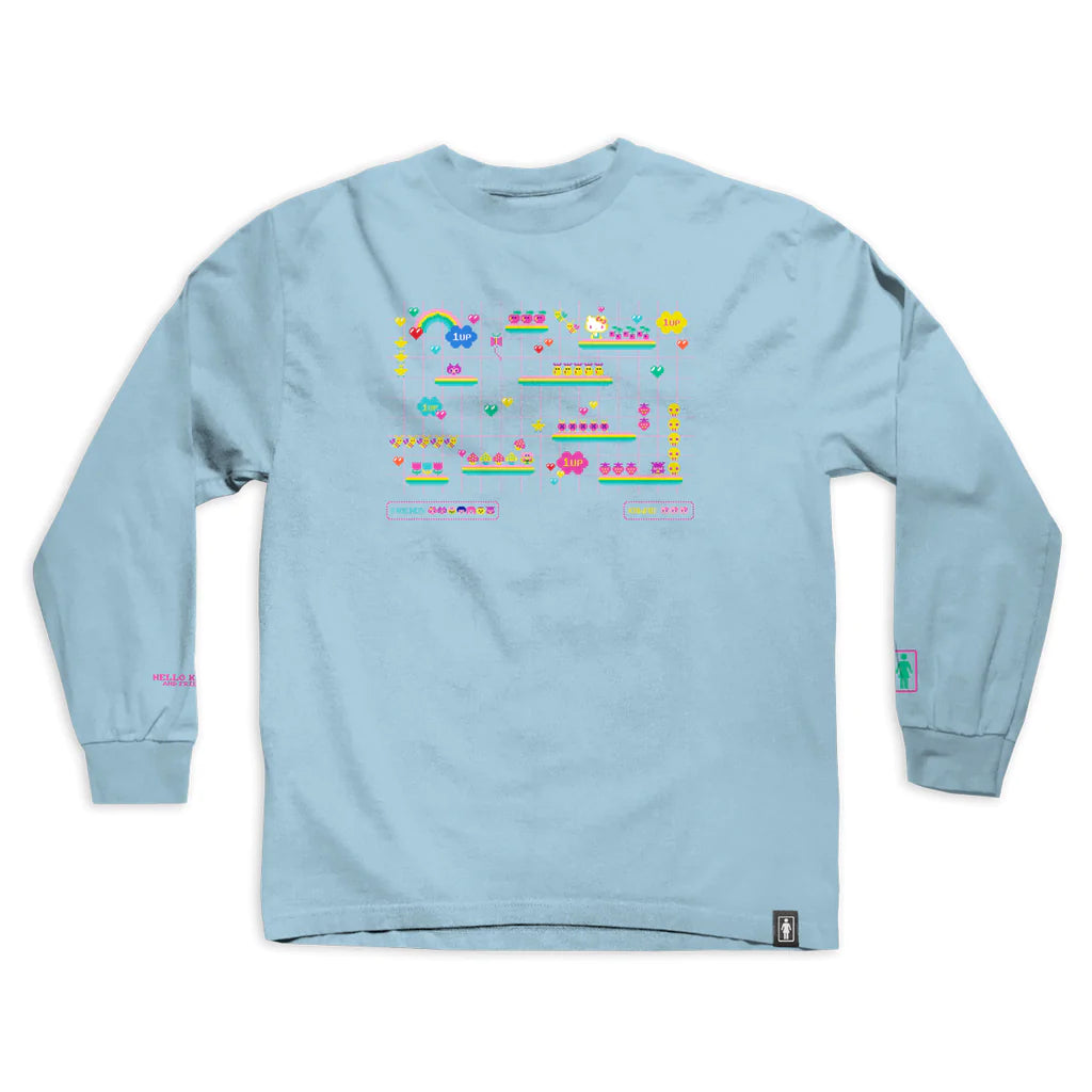 girl skateboards kawaii level up long sleeve tee powder blue