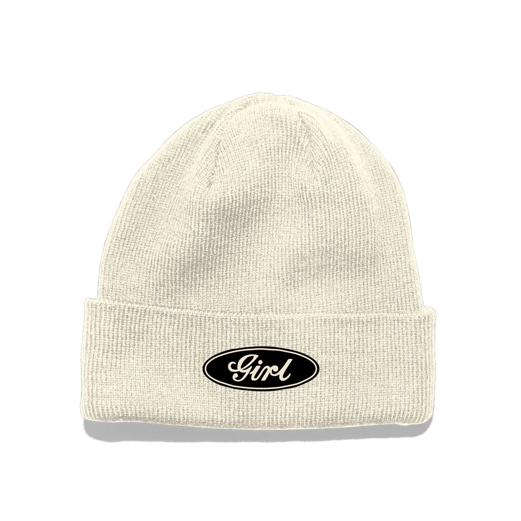 girl skateboards oval script beanie hat bone front